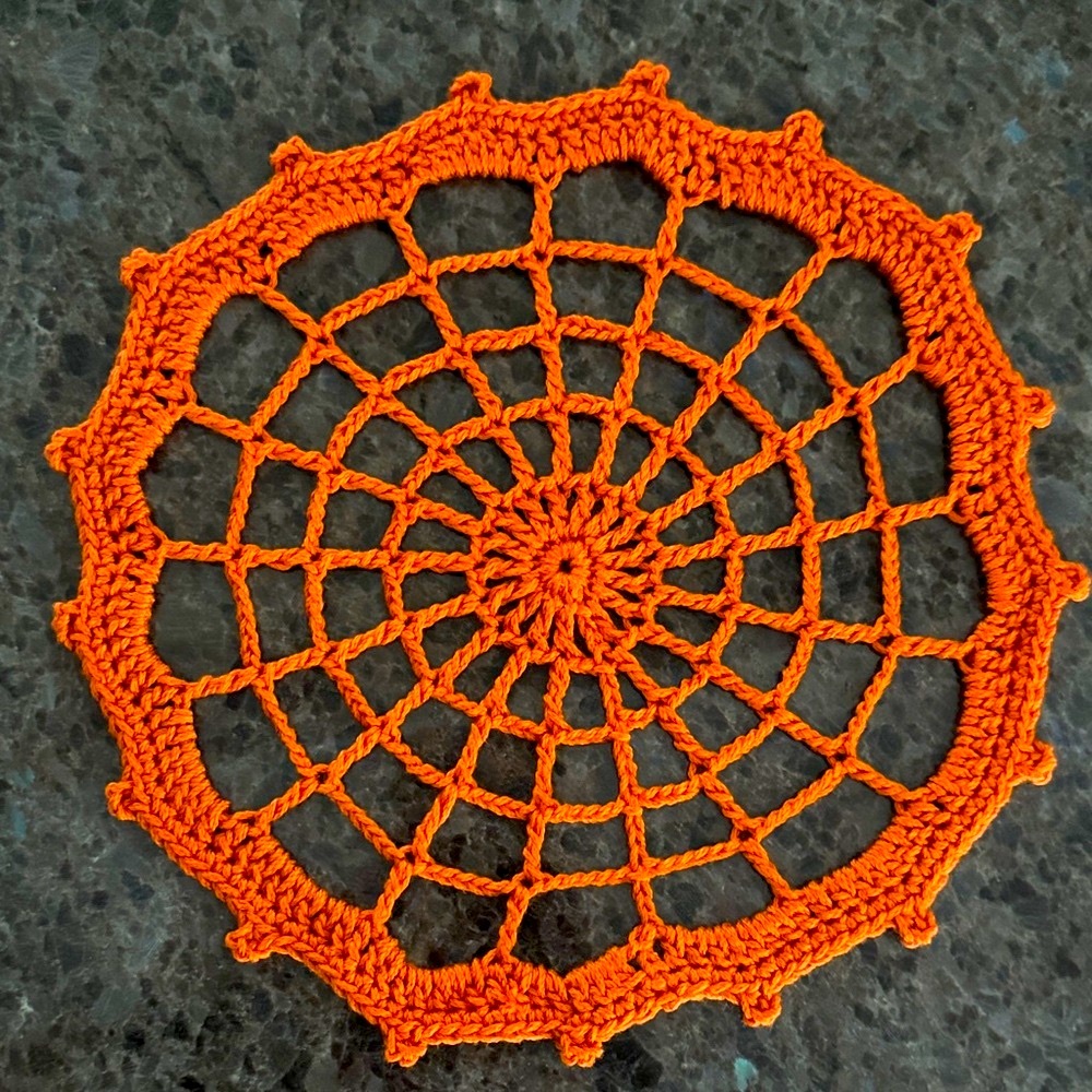 Handmade Crochet Doily Spiderweb Halloween Fall - Orange